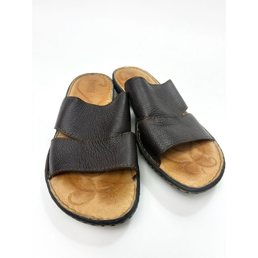 Born Brown Leather Slider Sandals Sz 9